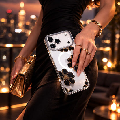 MagSafe iPhone 17 Pro Black Flower Clear Case