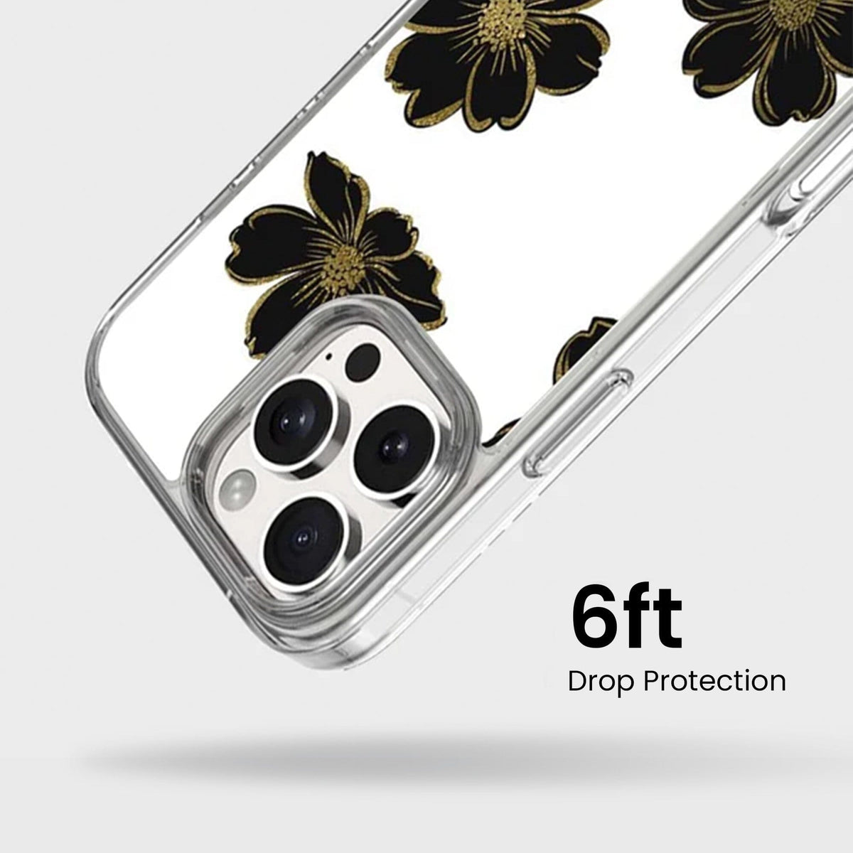MagSafe iPhone 16 Pro Black Flower Clear Case