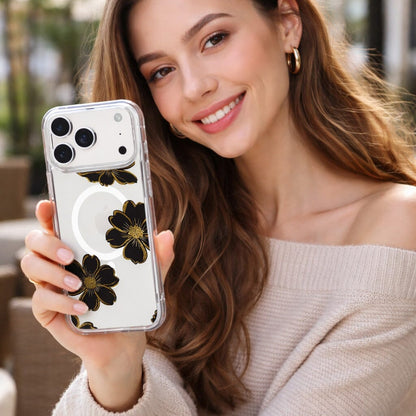 MagSafe iPhone 17 Pro Black Flower Clear Case