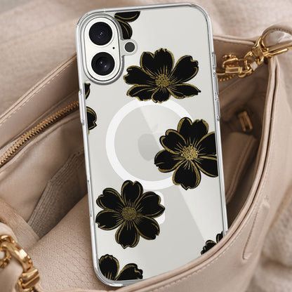 MagSafe iPhone 17 Black Flower Clear Case