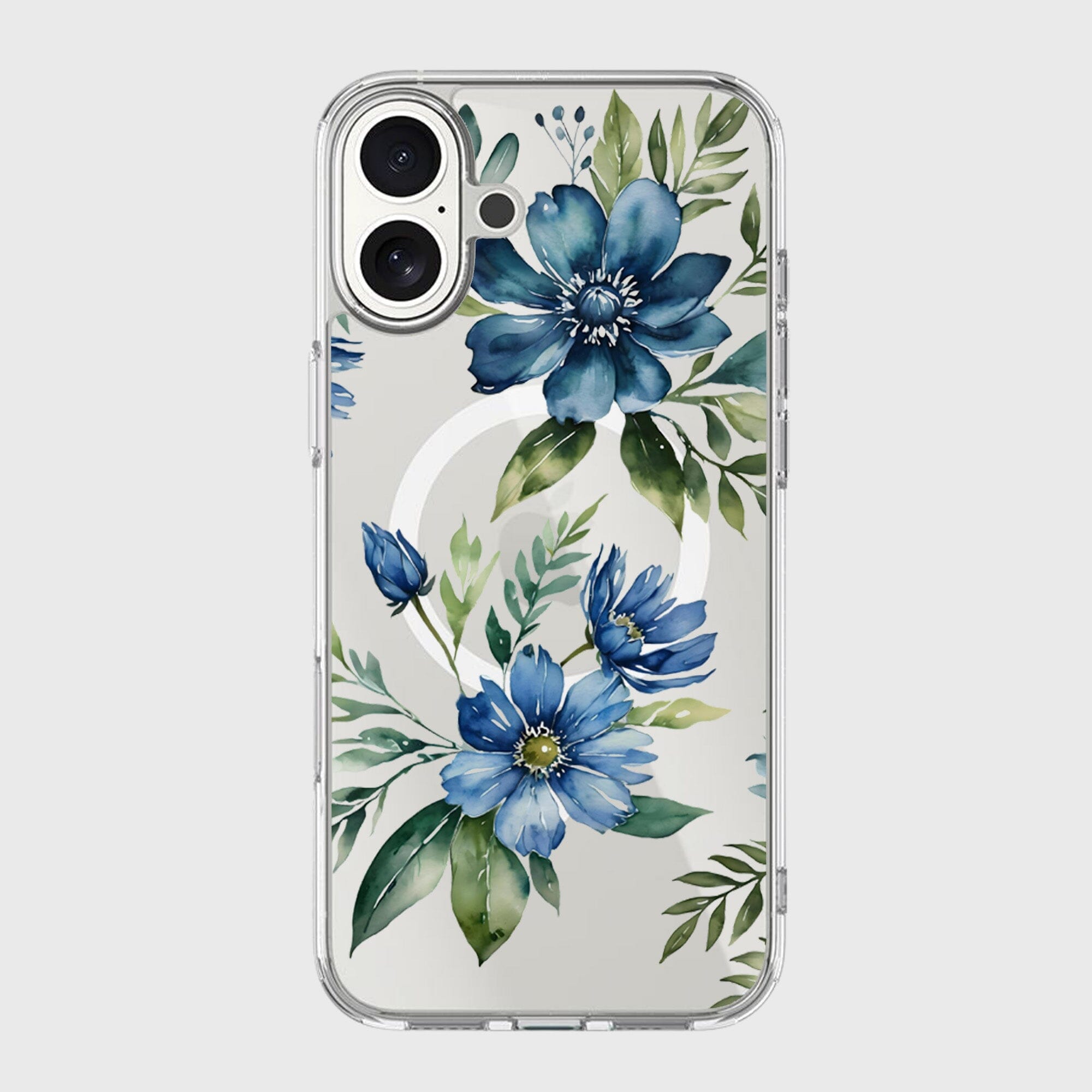 MagSafe iPhone 17 Blue Floral Clear Case
