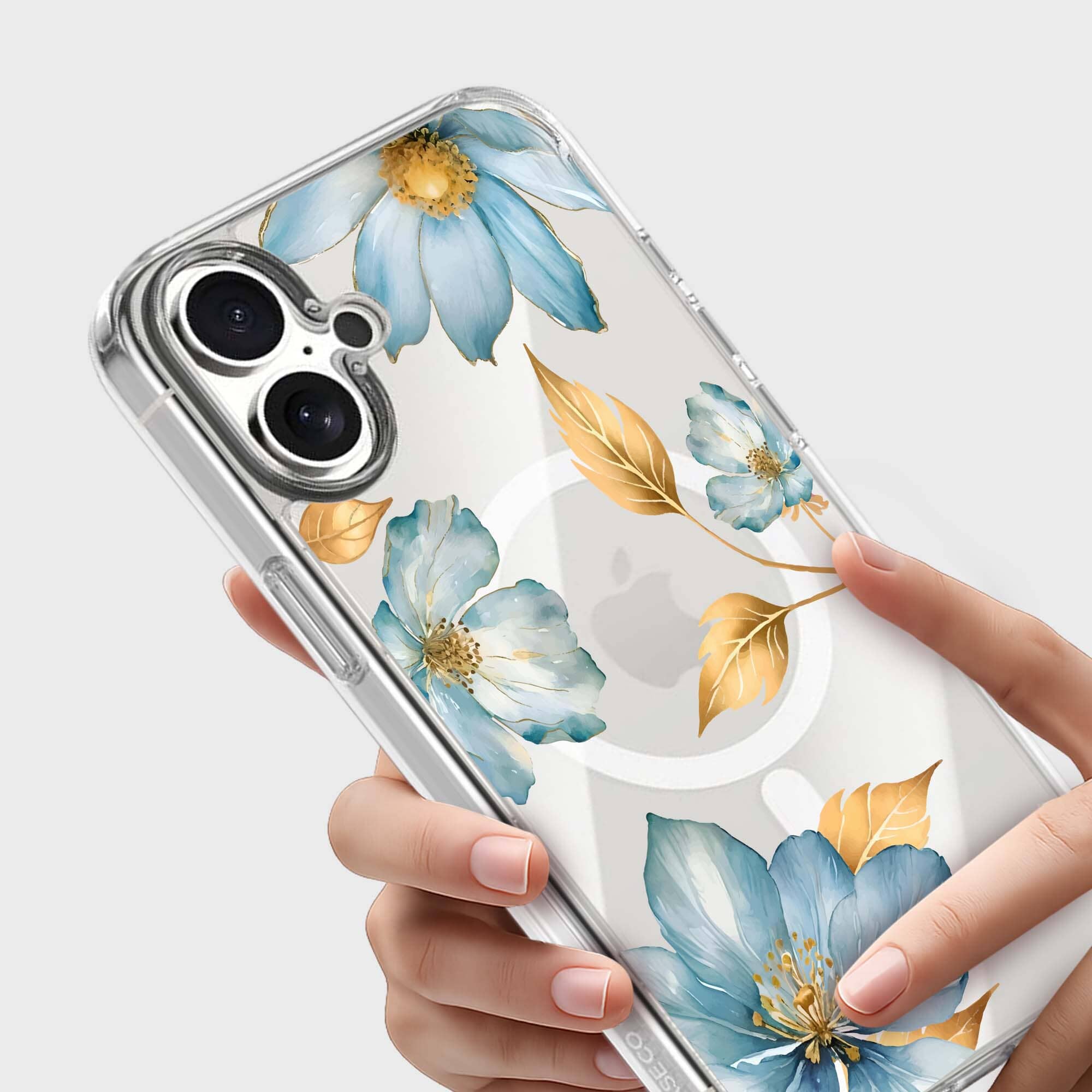 MagSafe iPhone 17 Blue Wildflower Clear Case