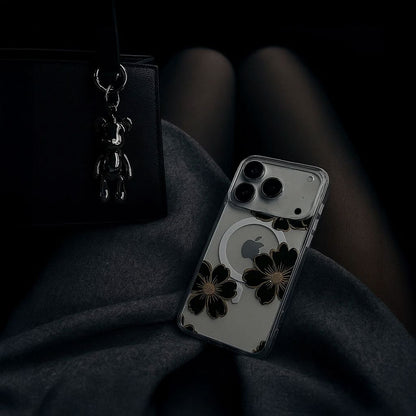 MagSafe iPhone 17 Pro Max  Black Flower Clear Case