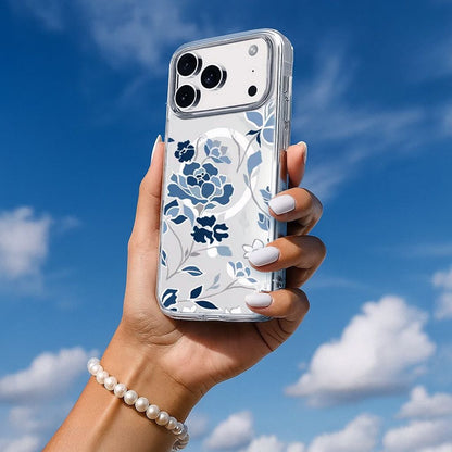 MagSafe iPhone 17 Pro Max Blue Pattern Clear Case