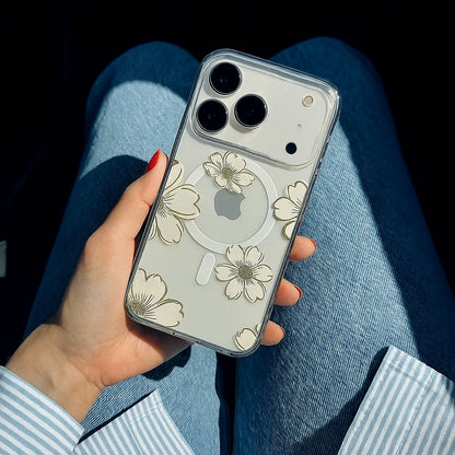 MagSafe iPhone 17 Pro Max Gold Flower Clear Case