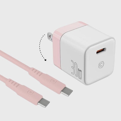 GaN 30W Wall Charger with 100W Type C to Type C Cable - Pastel Pink