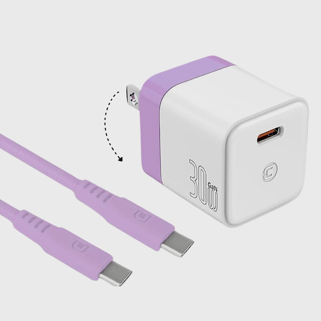 GaN 30W Wall Charger with 100W Type C to Type C Cable - Cobalt Violet