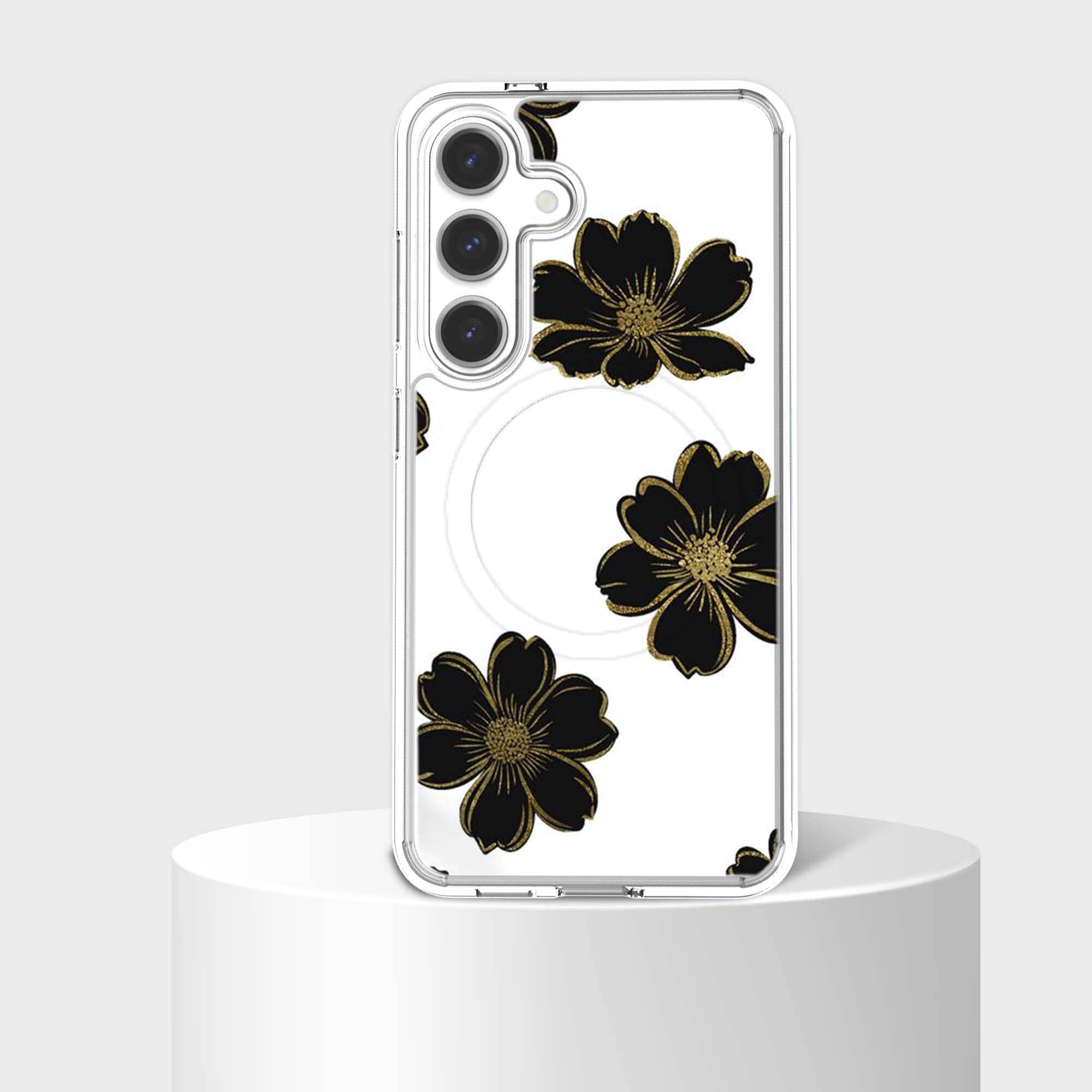 Samsung Galaxy S26 Black Flower Clear Case