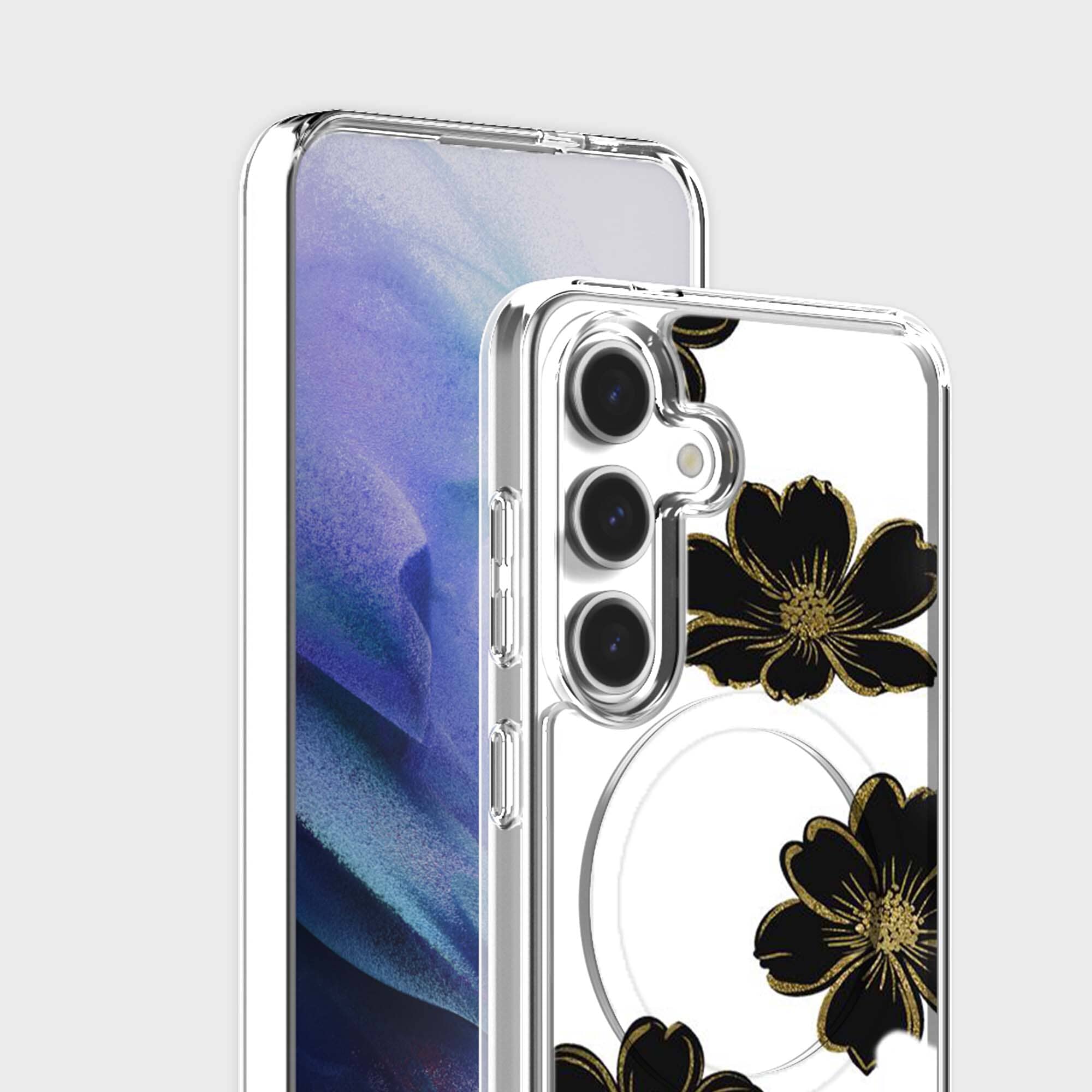 Samsung Galaxy S26 Black Flower Clear Case