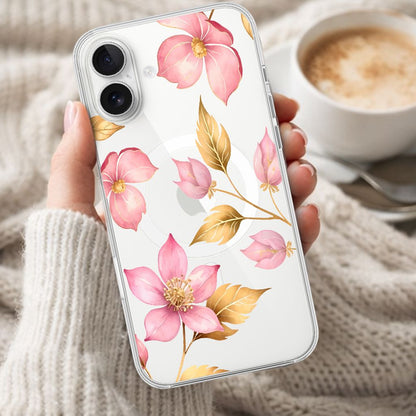MagSafe iPhone 16 Pink Wildflower Clear Case