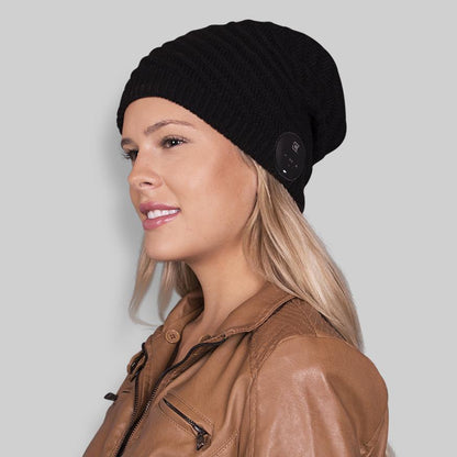 Blu Toque Slouchy Fit Bluetooth Beanie - Black | Caseco Inc. (Side-Beanie)