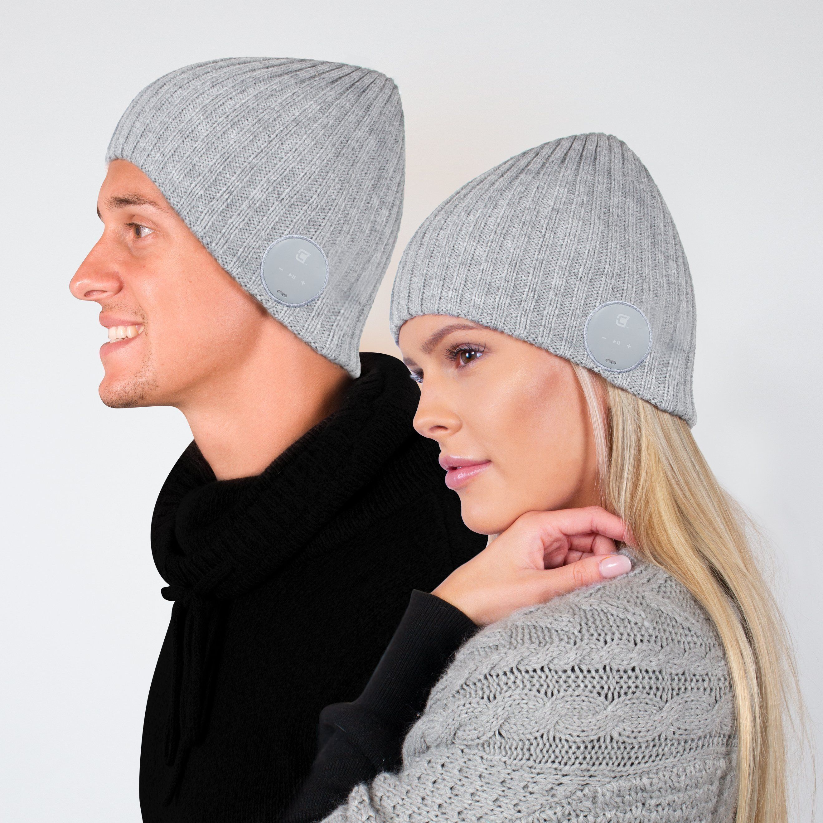 Blu Toque Wide Ribbed Bluetooth Beanie - Ash Grey | Caseco Inc. (Side-Ash Grey Beanie)